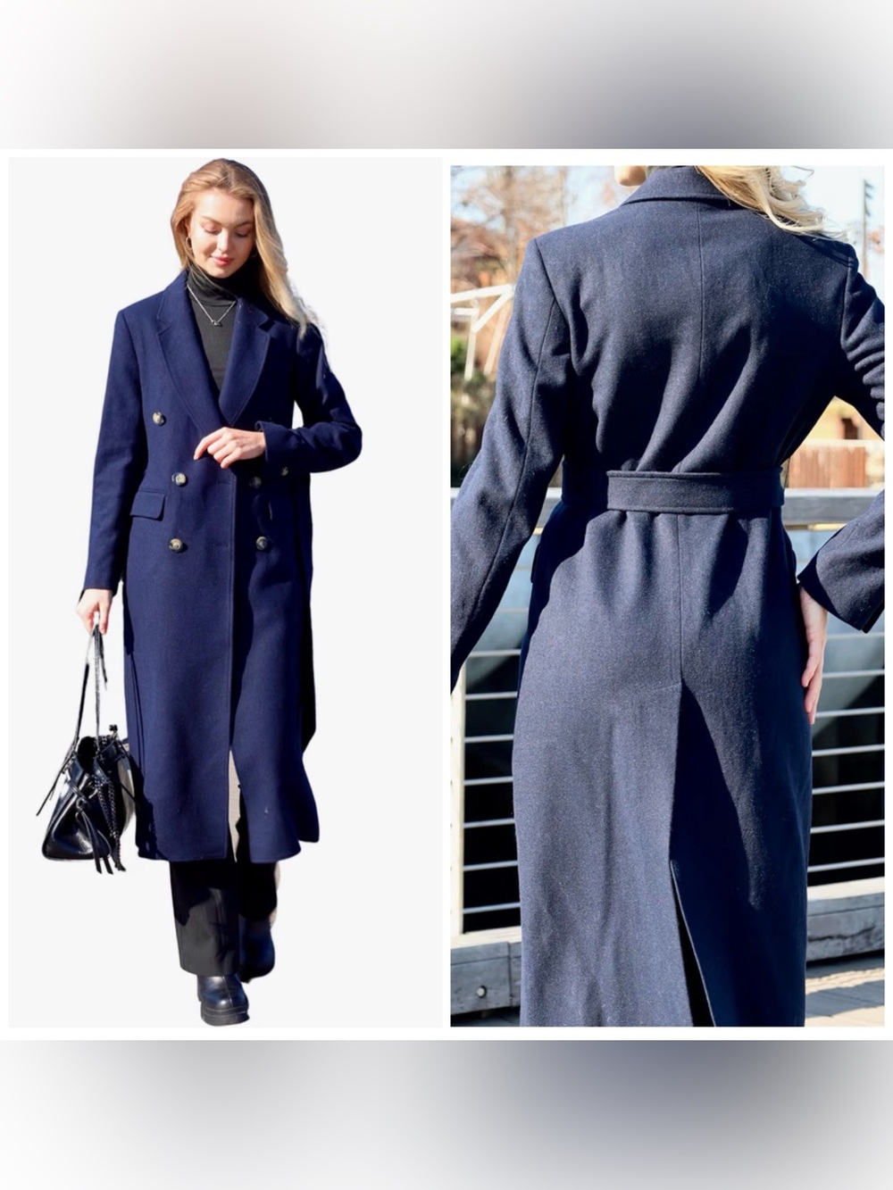 Classic Wool Coat hand made Double-breasted front with classic lapels